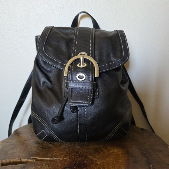 Vintage Coach Soho 3559 Black Leather Backpack Purse Drawstring Buckle - Picture 7 of 16